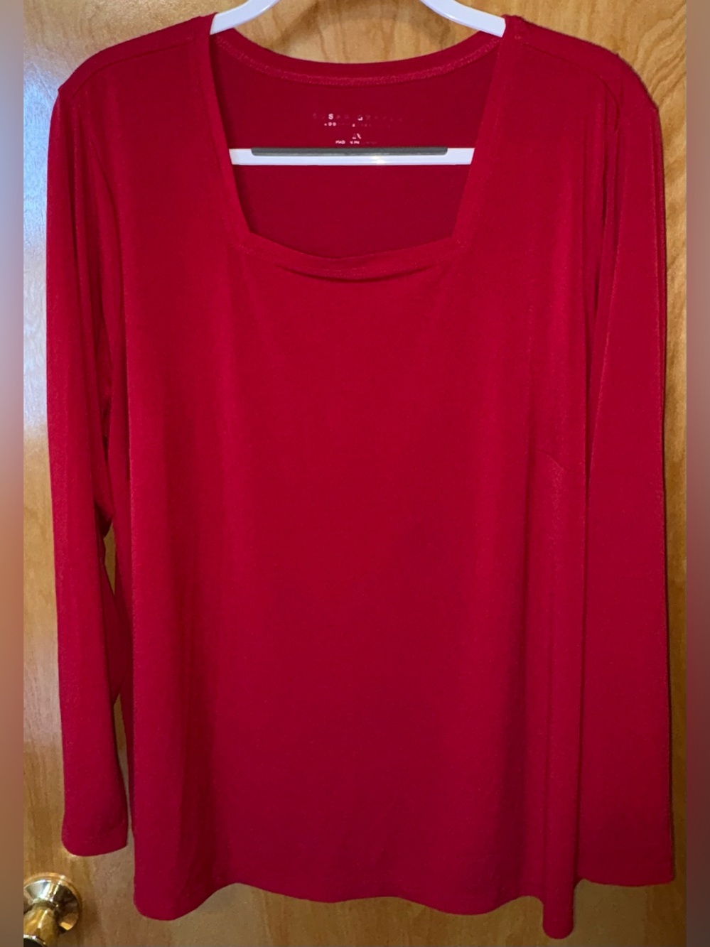 Susan Graver red Modern Fit Essentials liquid knit square neck top Size 2X